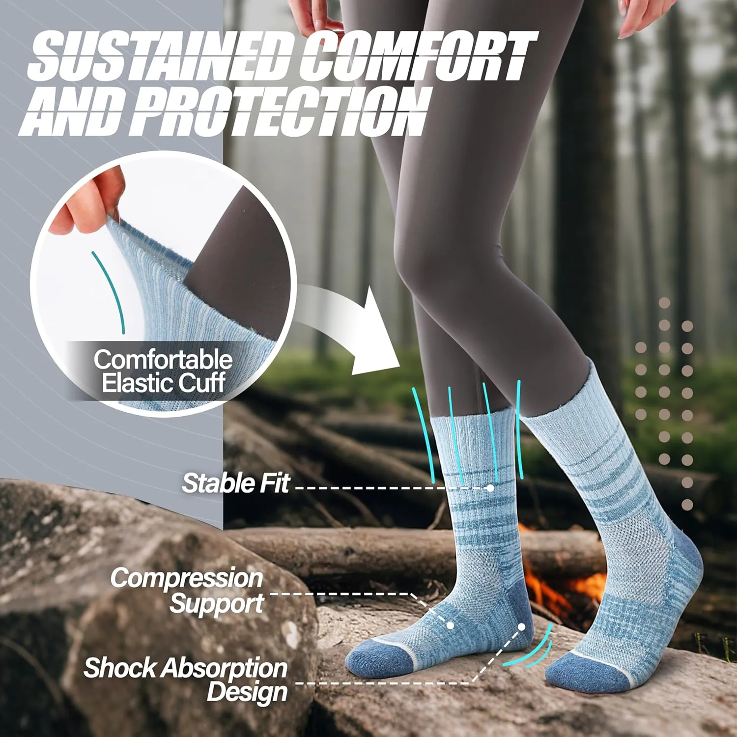 ANTSANG Merino Wool Hiking Socks for Men & Women 5 Pairs Thermal Warm Winter Thick Cushion Moisture Wicking Crew Boot Socks