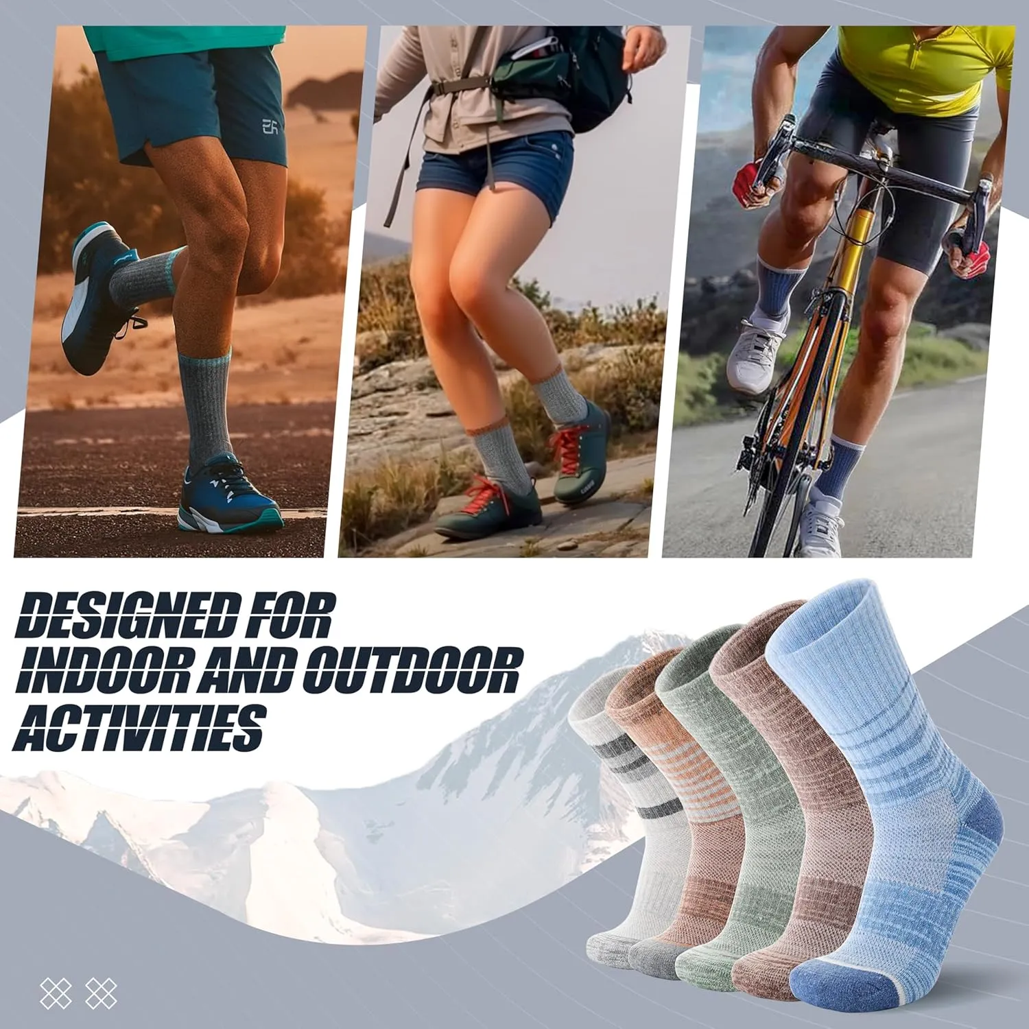 ANTSANG Merino Wool Hiking Socks for Men & Women 5 Pairs Thermal Warm Winter Thick Cushion Moisture Wicking Crew Boot Socks