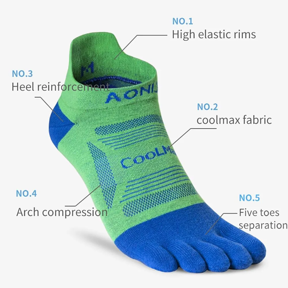 AONIJIE Running Ankle Toe Socks for Men and Women Lightweight Coolmax High Performance Five Finger Athletic Socks