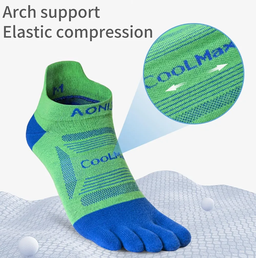AONIJIE Running Ankle Toe Socks for Men and Women Lightweight Coolmax High Performance Five Finger Athletic Socks