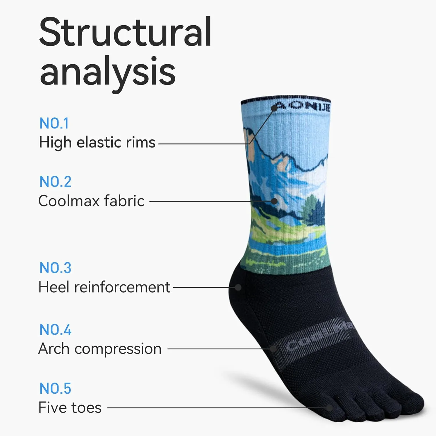 AONIJIE Toe Socks for Men and Women Athletic Hiking Coolmax Socks with toes - Soft Comfortable and Moisture Wicking