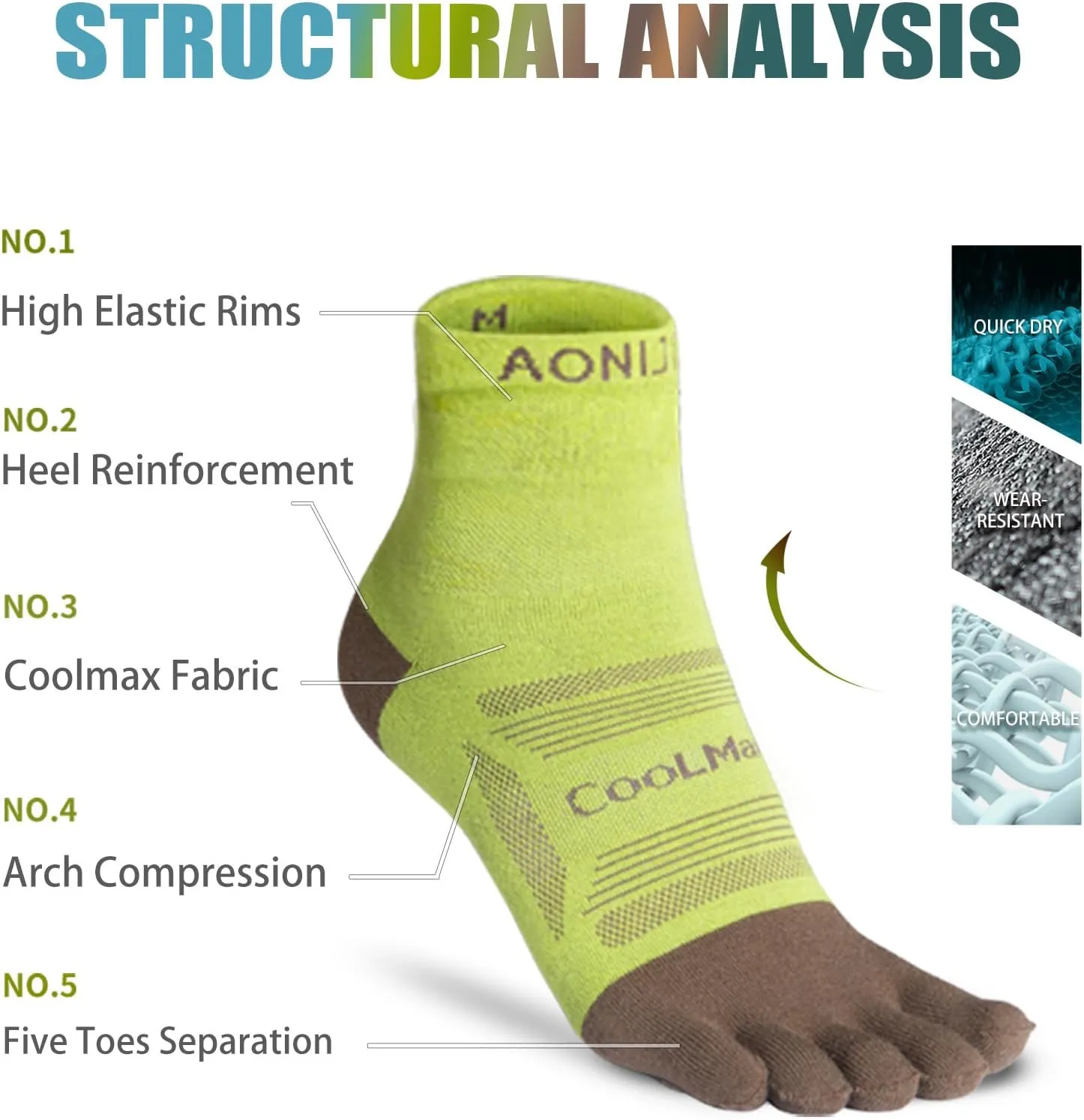 AONIJIE Toe Socks for Men and Women Athletic Hiking Coolmax Socks with toes - Soft Comfortable and Moisture Wicking
