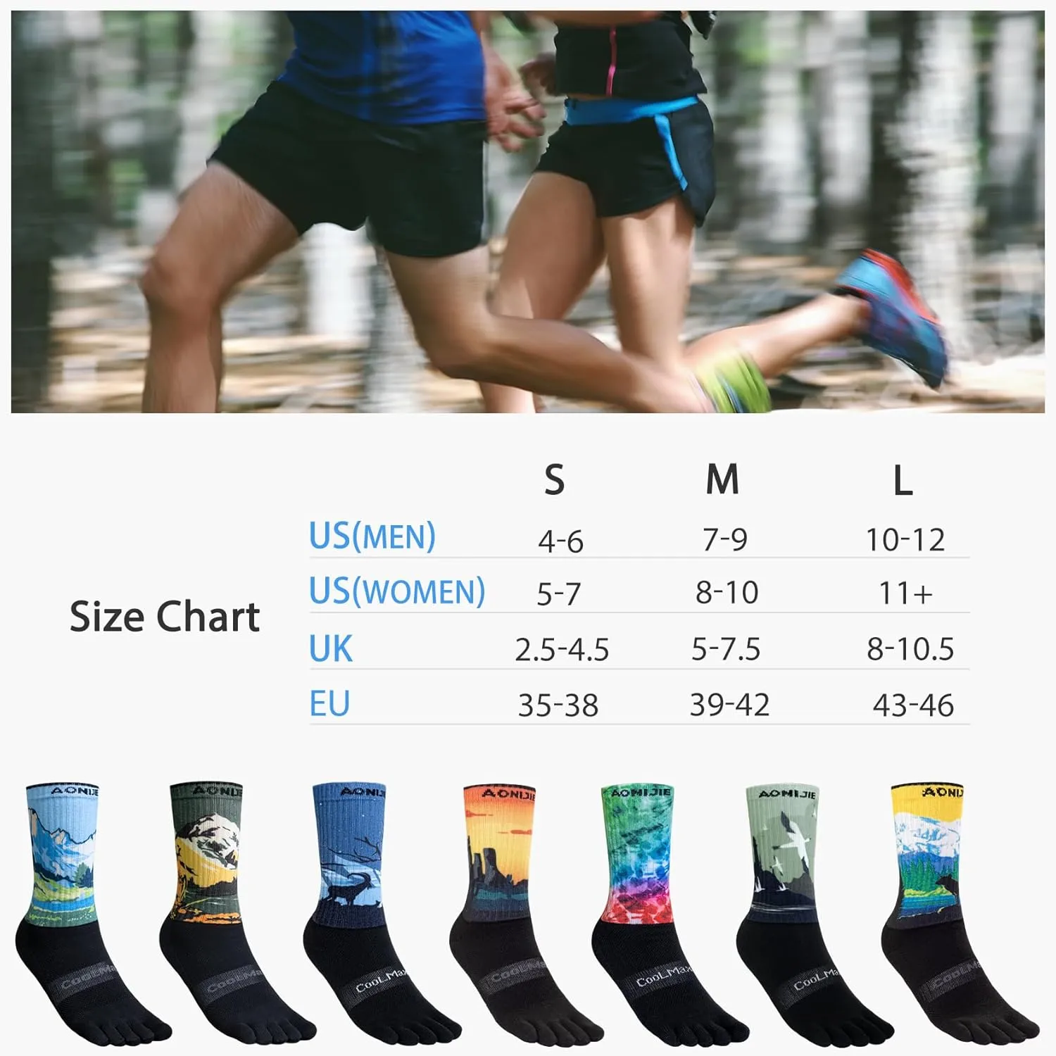 AONIJIE Toe Socks for Men and Women Athletic Hiking Coolmax Socks with toes - Soft Comfortable and Moisture Wicking