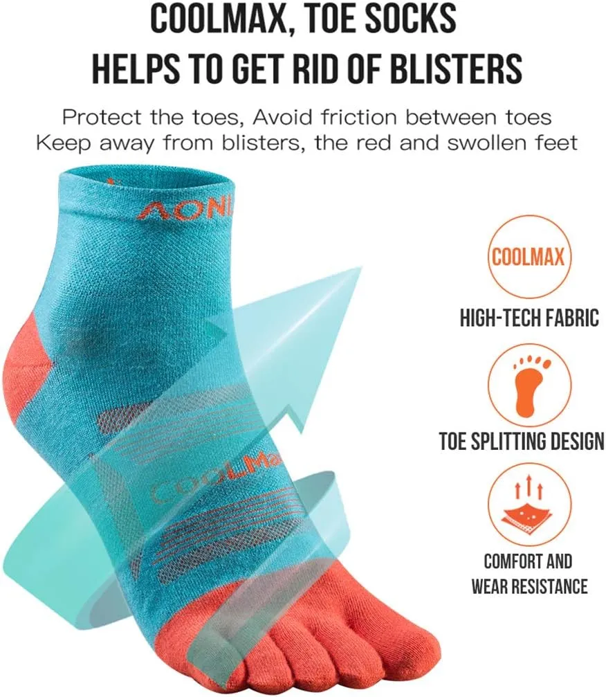 AONIJIE Toe Socks for Men and Women Athletic Hiking Coolmax Socks with toes - Soft Comfortable and Moisture Wicking