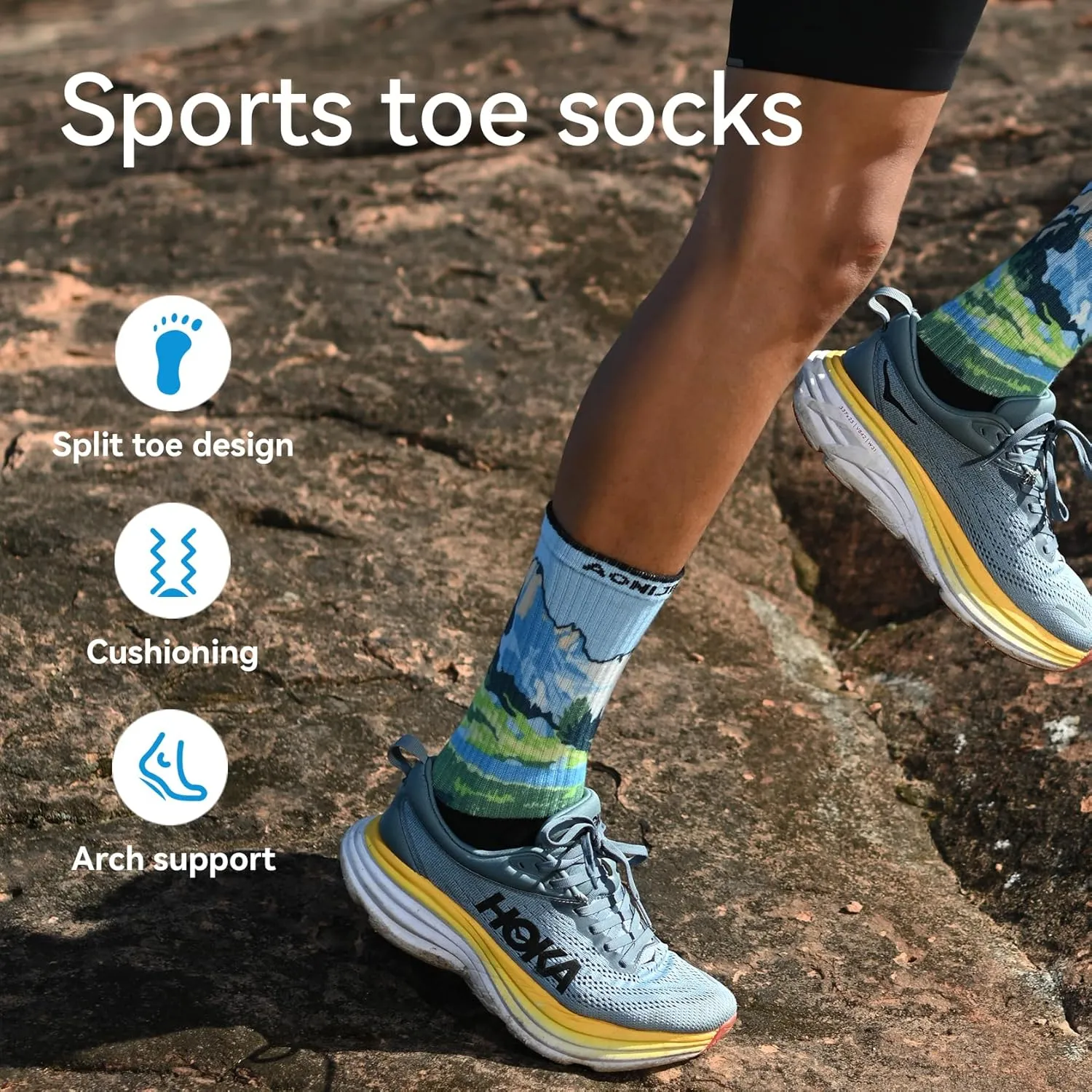 AONIJIE Toe Socks for Men and Women Athletic Hiking Coolmax Socks with toes - Soft Comfortable and Moisture Wicking