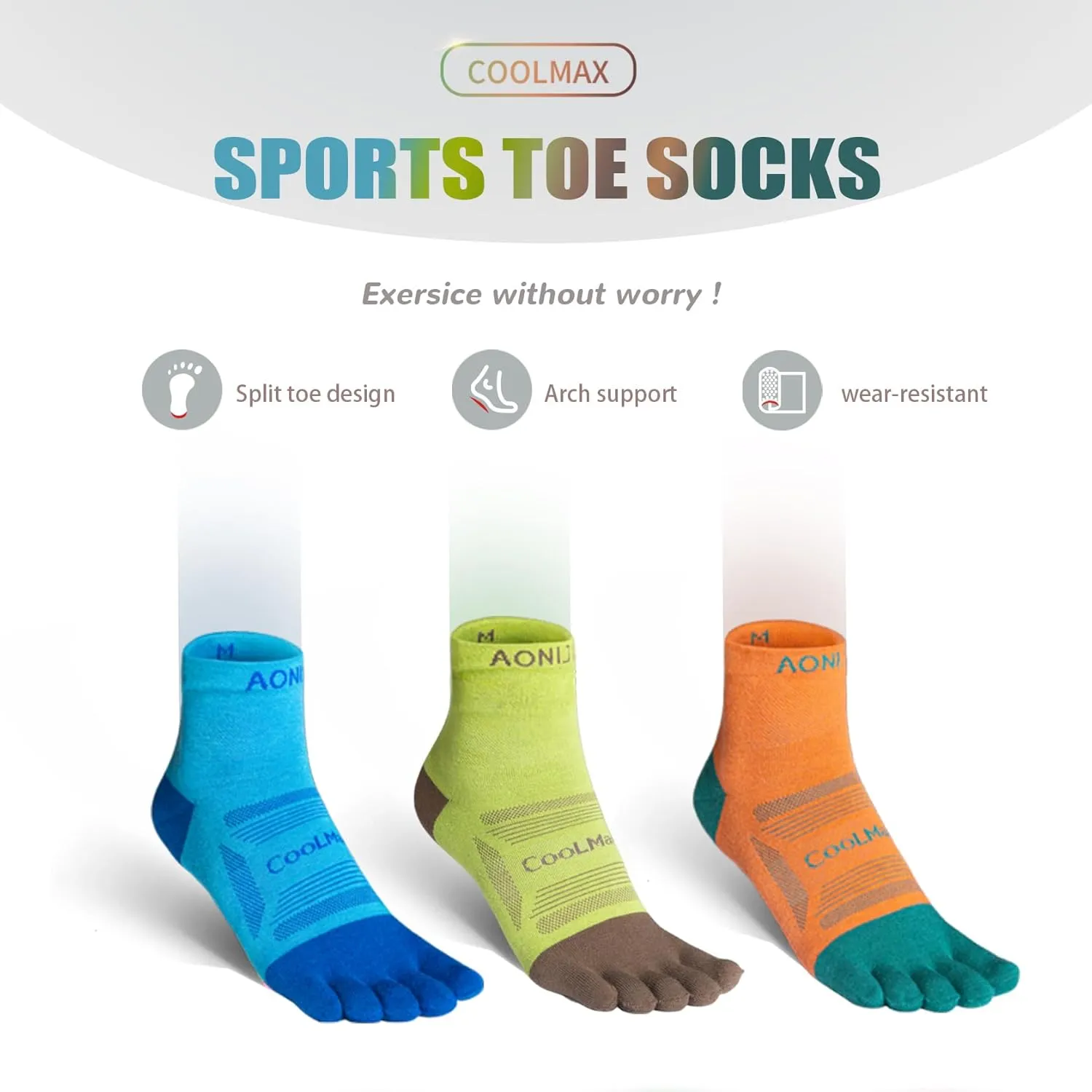 AONIJIE Toe Socks for Men and Women Athletic Hiking Coolmax Socks with toes - Soft Comfortable and Moisture Wicking