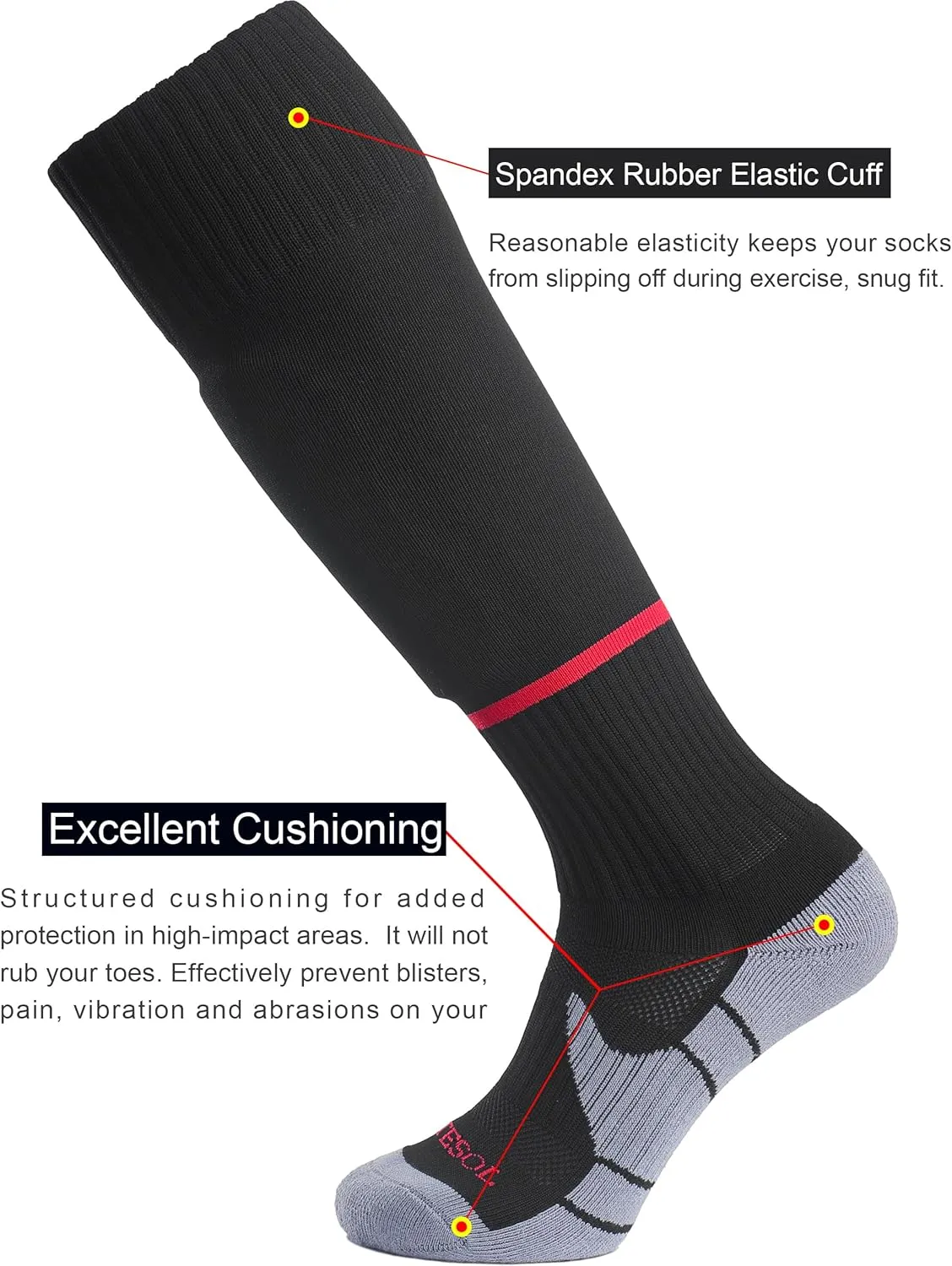 APTESOL Knee High Soccer Socks (1/3/5 Pair) Team Sport Cushion Athletic Socks for Kids Youth Adult