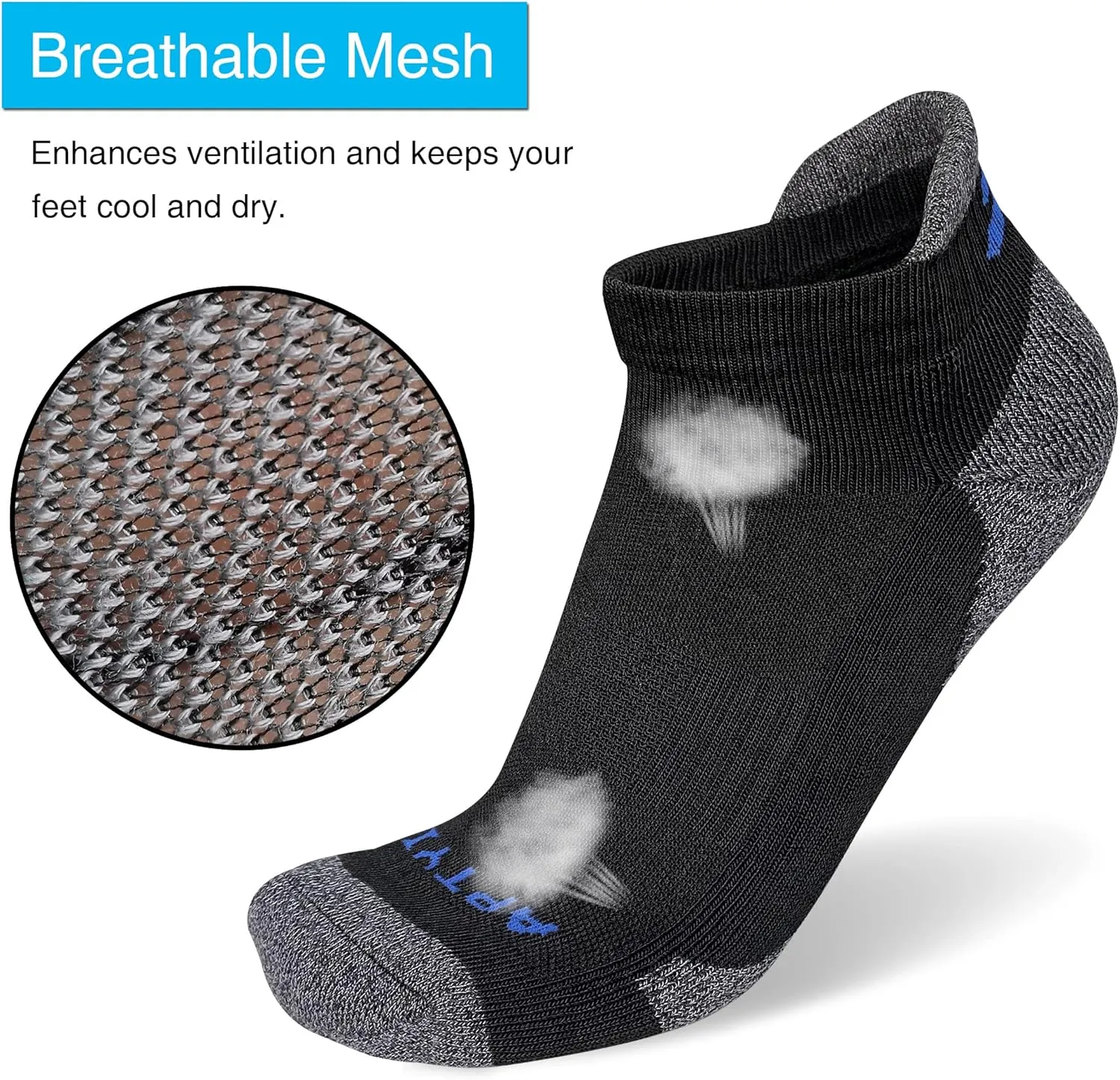 APTYID Men's Cushioned Athletic Running Ankle Socks (6 Pairs)