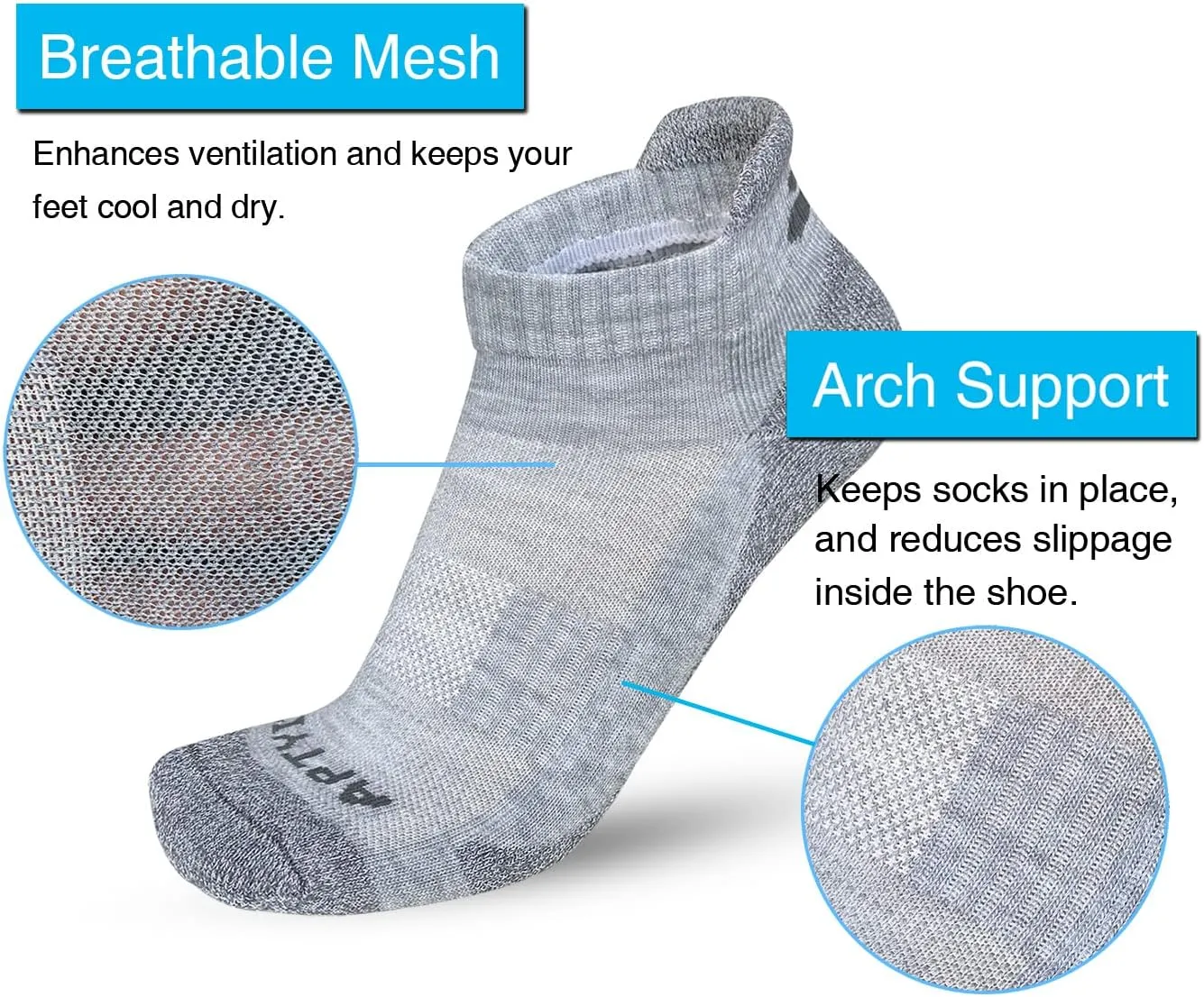 APTYID Men's Cushioned Athletic Running Ankle Socks (6 Pairs)
