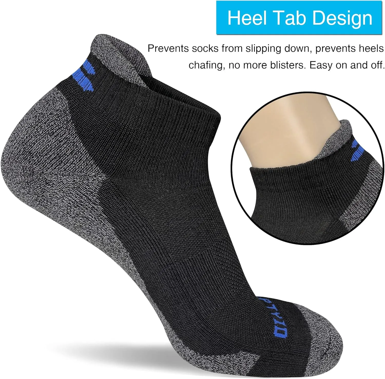 APTYID Men's Cushioned Athletic Running Ankle Socks (6 Pairs)