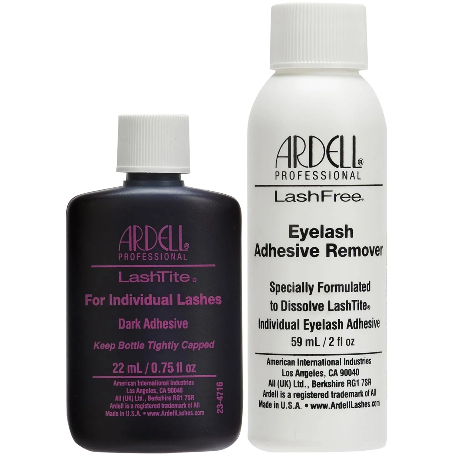 Ardell LashTite Dark Adhesive for Individual - 0.75 fl oz, and LashFree Eyelash Adhesive Remover Bundle - 2 fl oz, 2-in-1 Lash Glue and Remover, 1-Pack