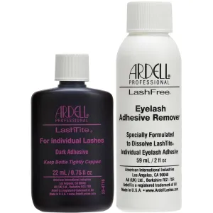 Ardell LashTite Dark Adhesive for Individual - 0.75 fl oz, and LashFree Eyelash Adhesive Remover Bundle - 2 fl oz, 2-in-1 Lash Glue and Remover, 1-Pack