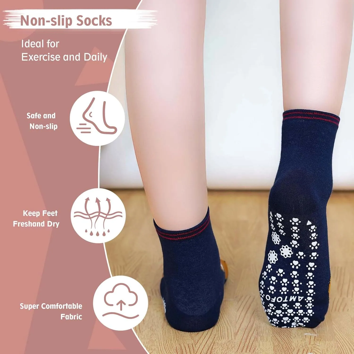 Artfasion Non Slip Socks for Women Grip Socks Novelty Cat Non Skid Socks Ladies Funny Anti Slip Socks 5 Pairs