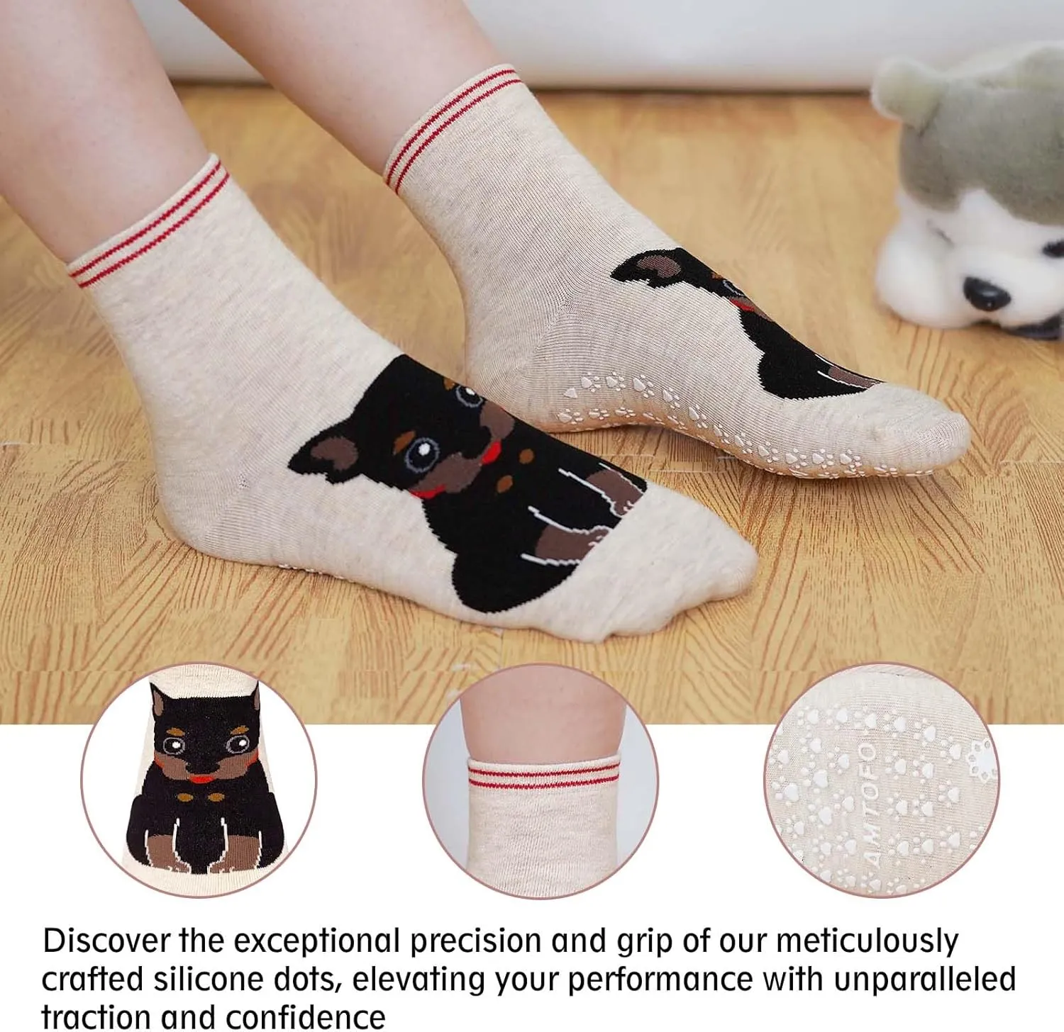 Artfasion Non Slip Socks for Women Grip Socks Novelty Cat Non Skid Socks Ladies Funny Anti Slip Socks 5 Pairs