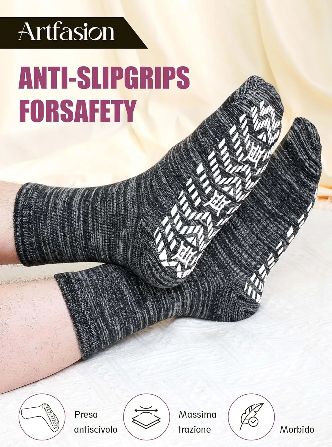 Artfasion Non Slip Socks Men: Women Grip Anti Slip Socks for Seniors Hospital Yoga Pilates