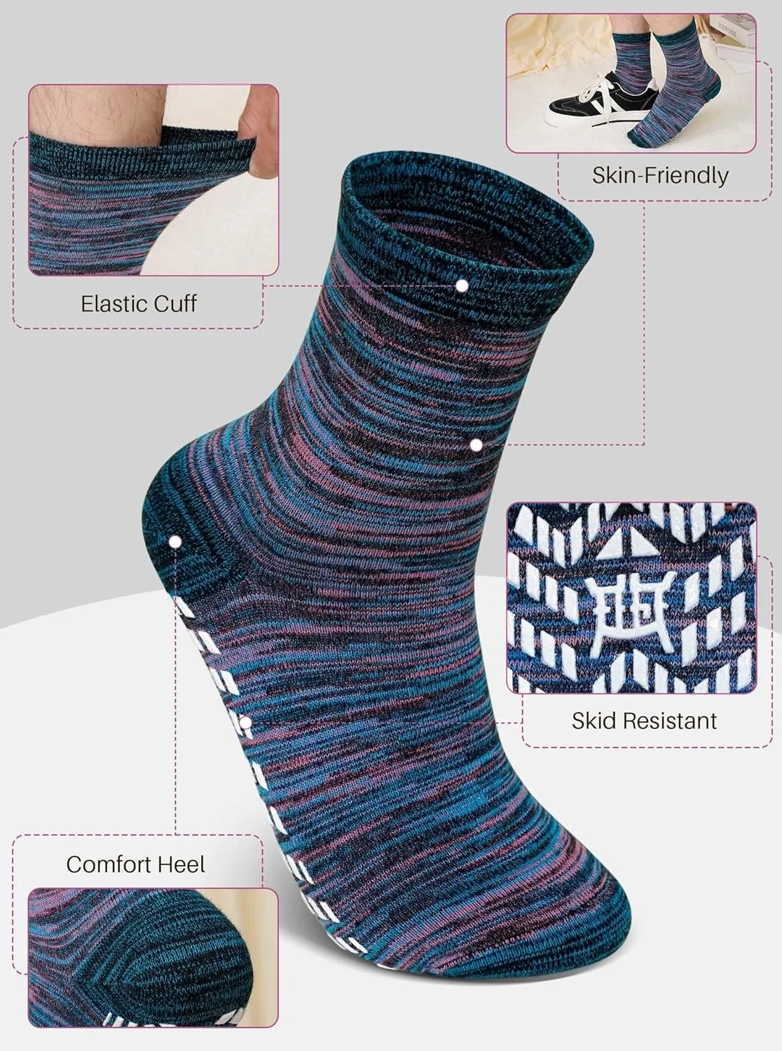 Artfasion Non Slip Socks Men: Women Grip Anti Slip Socks for Seniors Hospital Yoga Pilates