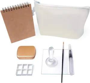 Artisan’s Watercolor Paint Making Tools Kit with Tiny Handmade Supplies Paint Making Materials - 4.7 * 4 Inch Glass Plate, 1.6 Inch Glass Muller and Paper Journal