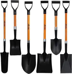 Ashman Assorted Shovels (6 Pcs), 41-Inches Large Handle Digging Shovel; Transfer Shovel; Trenching Spade Shovel; Drainage Spade Shovel; and 27-Inches Short Handle Digging Shovel; and Transfer Shovel.