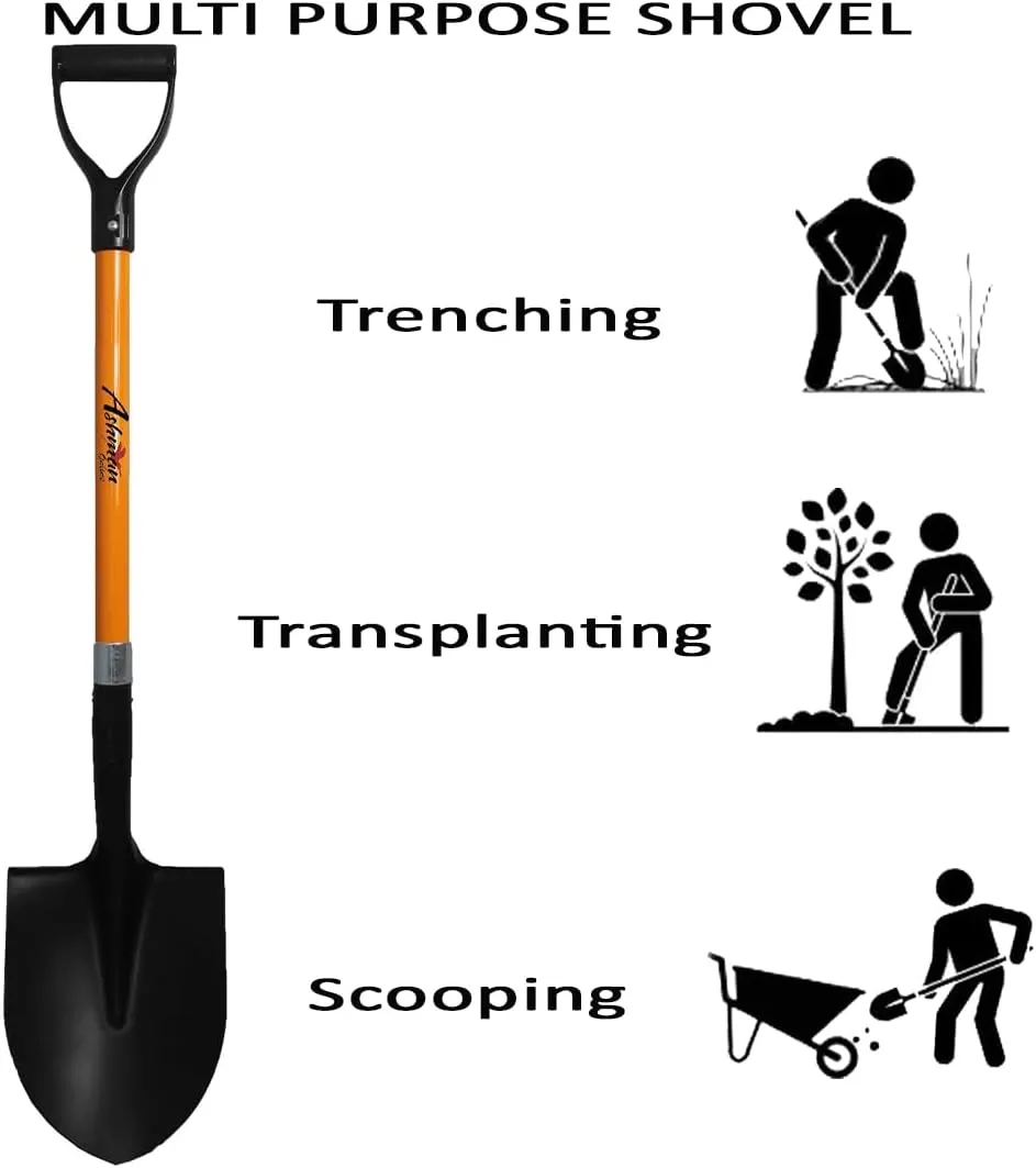 Ashman Heavy-Duty Digging Shovel (2 Pack) with Trenching Blade and 41-Inch Comfortable Handle - Ideal for Garden, Landscaping, Construction, and Masonry - Perfect for Digging Soil, Dirt, and Gravel.