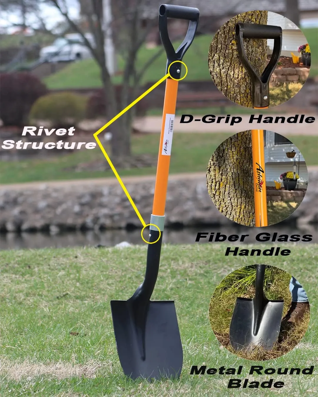 Ashman Heavy-Duty Digging Shovel (2 Pack) with Trenching Blade and 41-Inch Comfortable Handle - Ideal for Garden, Landscaping, Construction, and Masonry - Perfect for Digging Soil, Dirt, and Gravel.