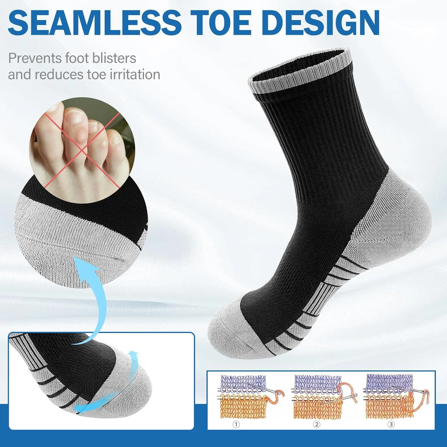 Athletic Cushioned Crew Socks, Sport Running Sock, Anti-Blister Wicking Coolmax Socks for Men and Women(2Pairs)
