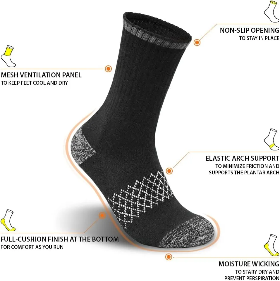 Athletic Hiking Socks for Women/Men Best Gifts/Cushioned Moisture Wicking Sports Socks(5Pairs)