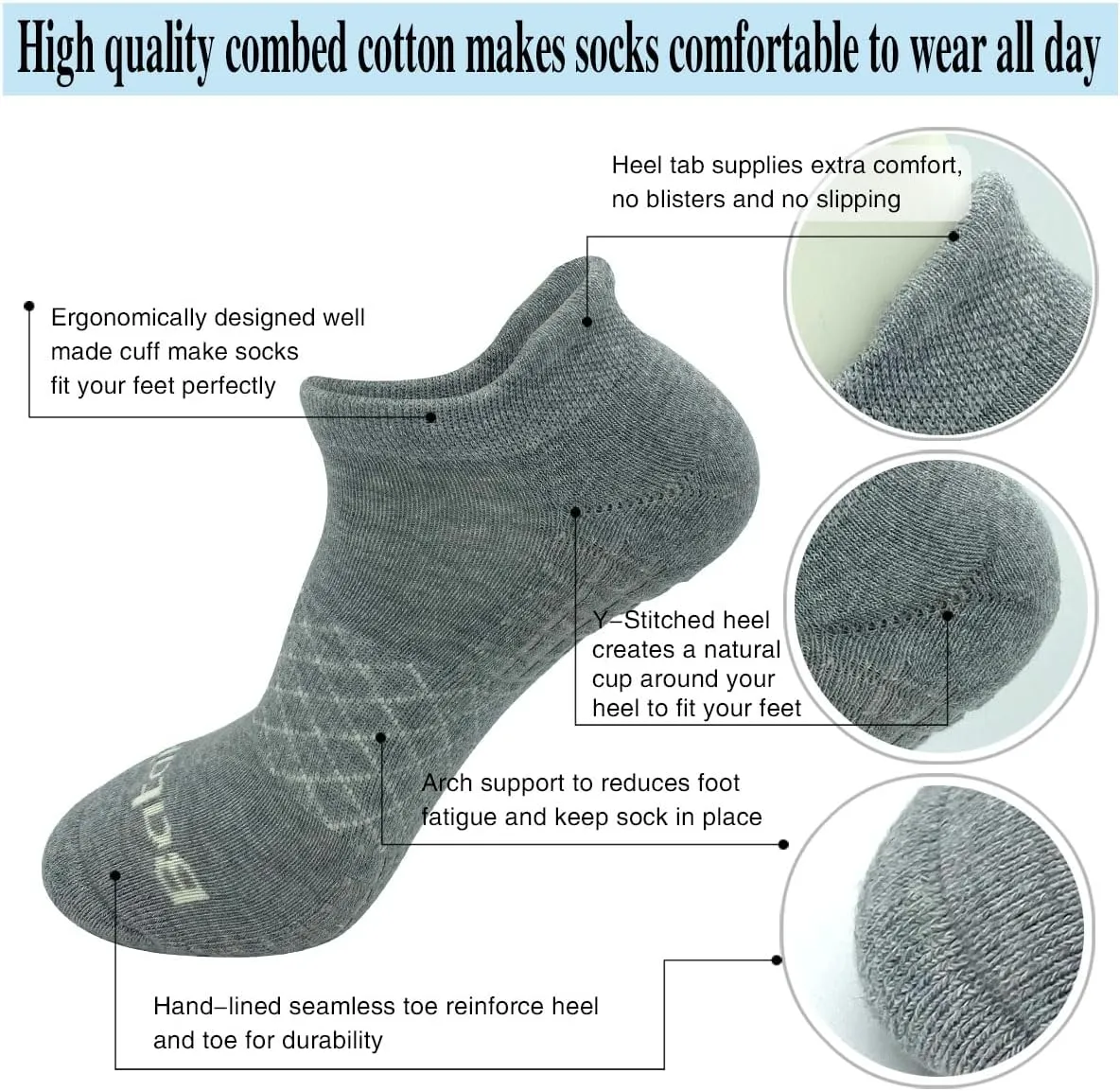 Athletic Running Ankle Socks, Low Cut Cushioned Anti-Blister Tab Sports Socks Men Women 6Pairs