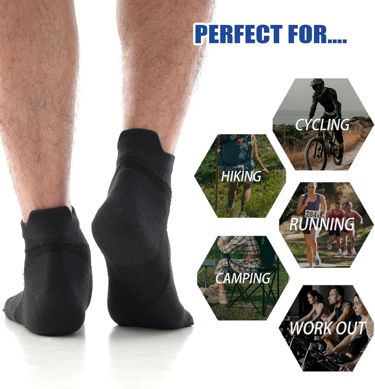 Athletic Toe Socks, Five Finger Ankle Socks for Men/Women, CoolMax Moisture-Wicking Arch Support