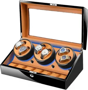 Automatic Watch Winder with 6 Winding Positions and 7 Storage Case Luxury Adjustable Watch Pillows Quiet Motor LED Light Watches Box