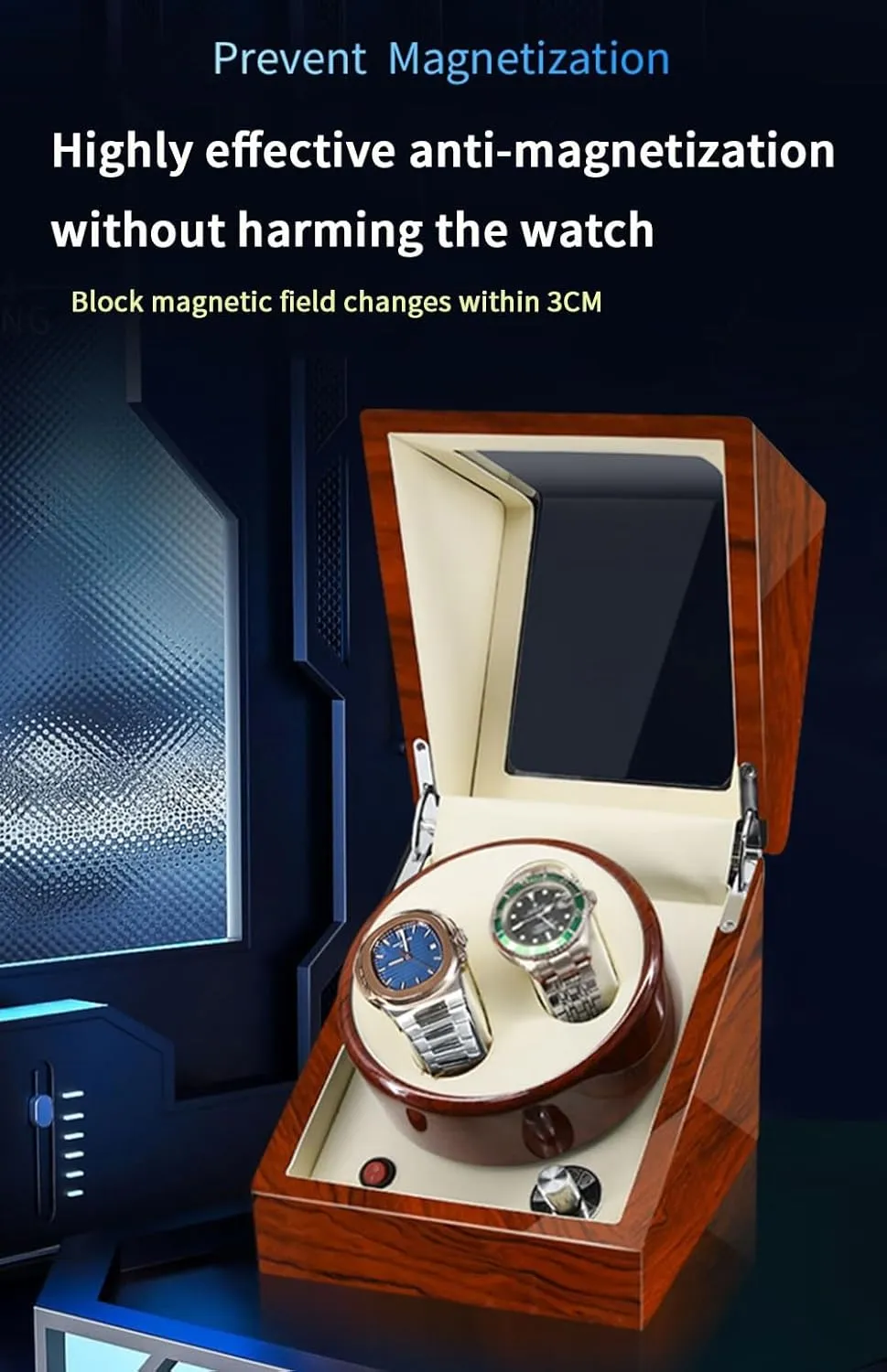 Automatic Watch Winder with 6 Winding Positions and 7 Storage Case Luxury Adjustable Watch Pillows Quiet Motor LED Light Watches Box