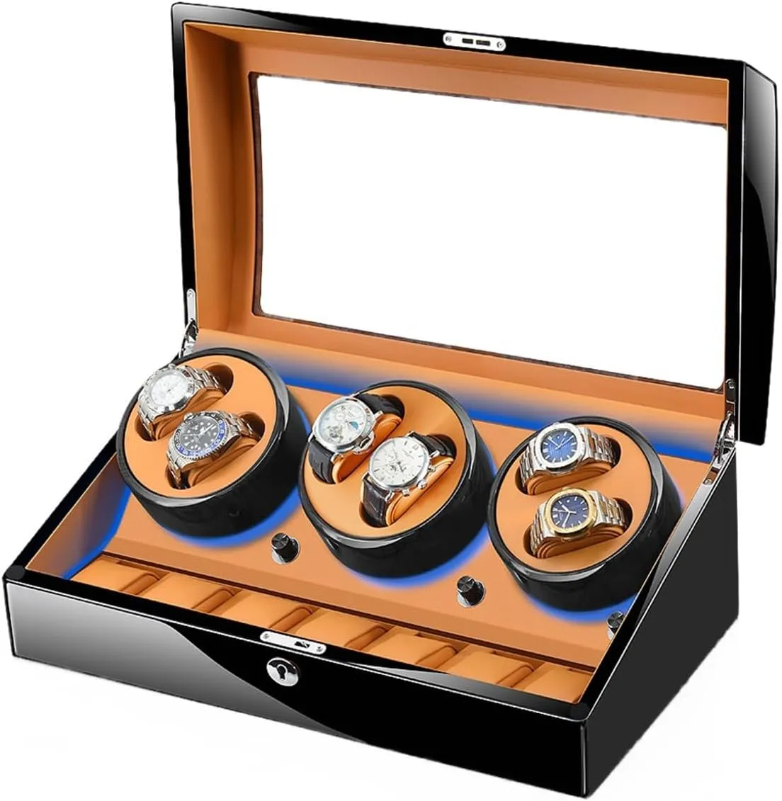 Automatic Watch Winder with 6 Winding Positions and 7 Storage Case Luxury Adjustable Watch Pillows Quiet Motor LED Light Watches Box
