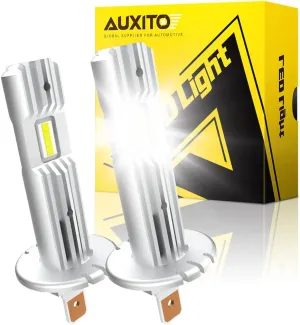 AUXITO 2025 Upgraded H1 LED Light Bulb, 1:1 Mini Size, No Adapter Required Easy install, 6500K White, H1ll Fanless LED Kit Fog lights, Canbus Ready, Plug and Play, Pack of 2