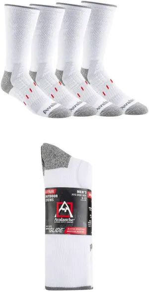 Avalanche Men's Crew Sock Anti-Blister Heel Toe Support Arch 360 Degree Full Cushion, 4-pair