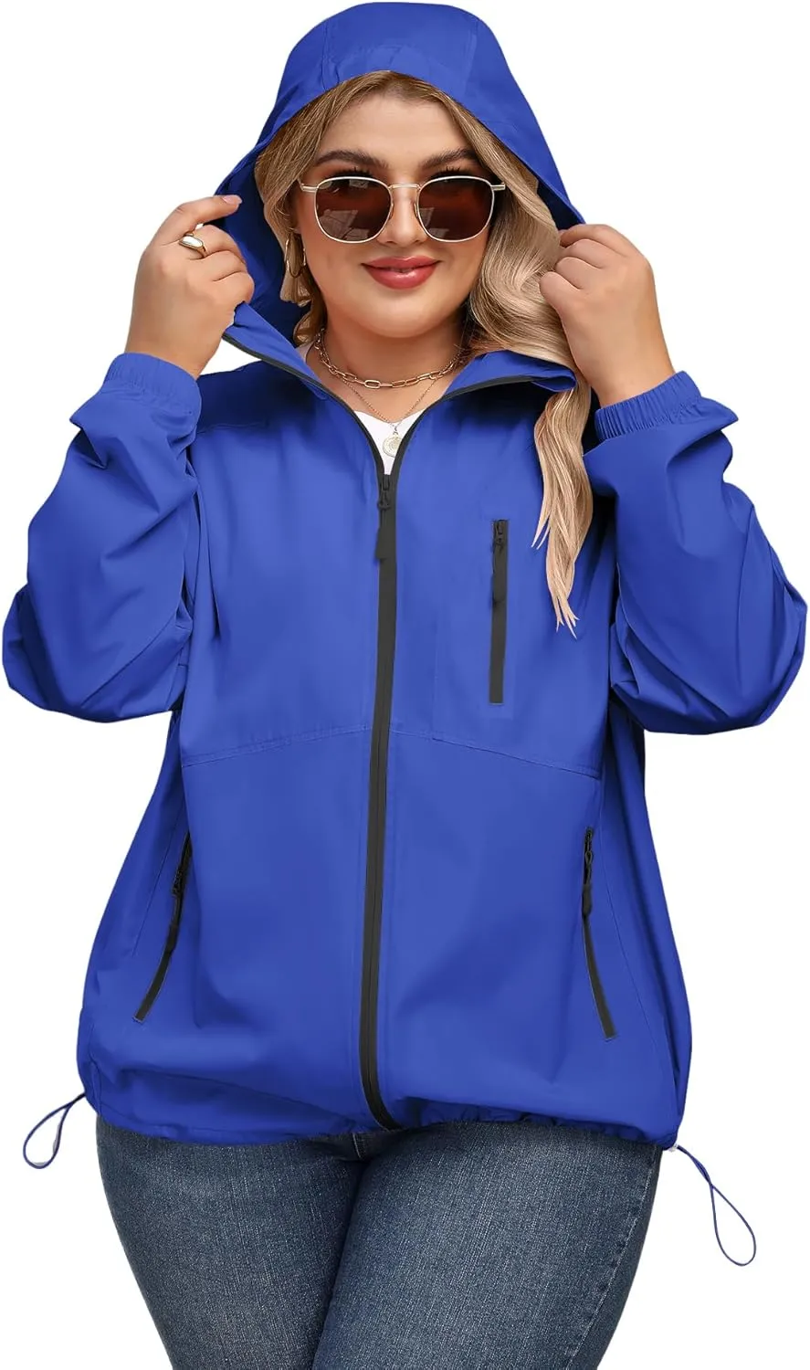 Avoogue Plus Size Womens Rain Jacket with Hood Waterproof Raincoats Lightweight Packable Outdoor Trench Coat XL-5XL