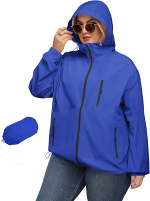 Avoogue Plus Size Womens Rain Jacket with Hood Waterproof Raincoats Lightweight Packable Outdoor Trench Coat XL-5XL