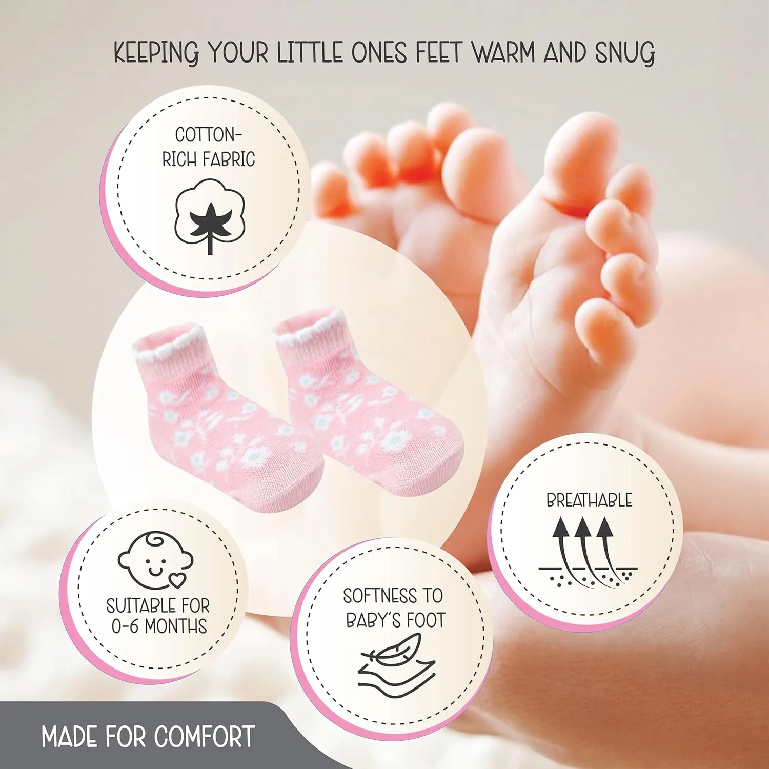 Baby Socks 12 Pairs - Non-Slip Infant Grip for Newborns & Toddlers 0-6 Months, Boys & Girls, Safe for Walking