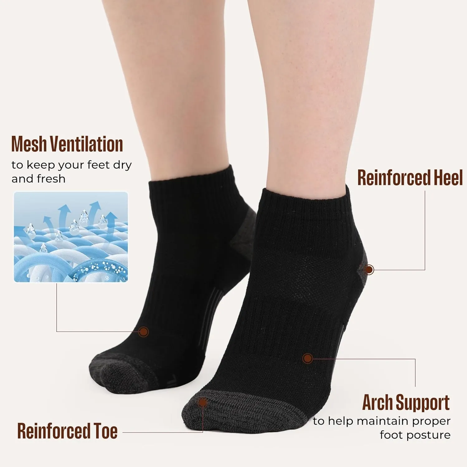 BAMBOO COOL Ankle Socks Womens Athletic Running Socks Moisture-Wicking Bamboo Viscose Cushioned Anti-Blister 5/6 Pairs