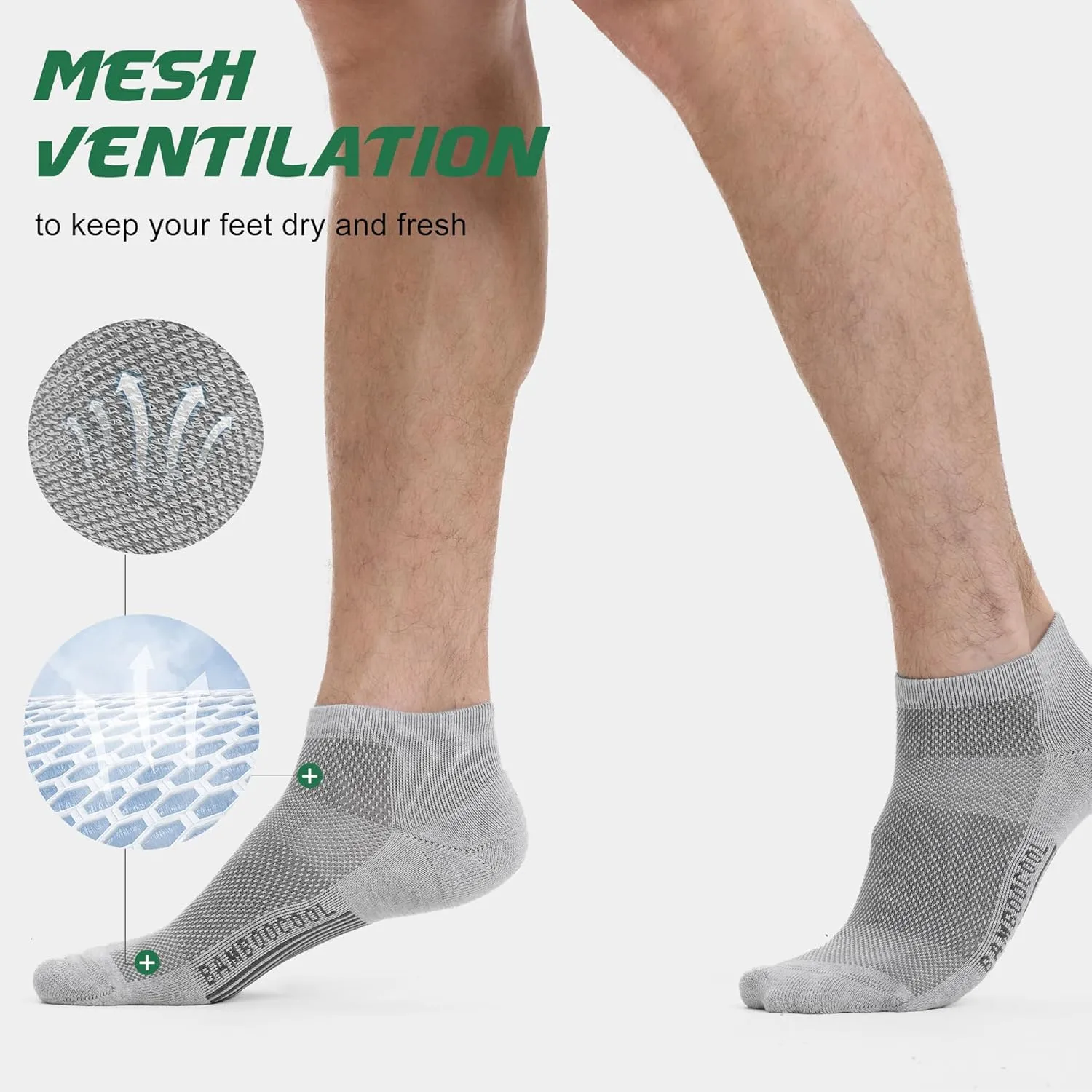 BAMBOO COOL Men's Ankle Athletic Socks Moisture Wicking Low cut Mesh Running Socks Arch Support, 8 Pairs