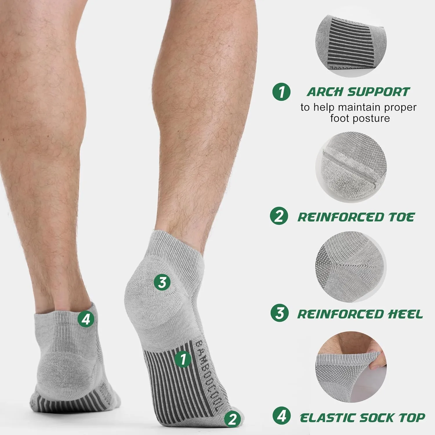 BAMBOO COOL Men's Ankle Athletic Socks Moisture Wicking Low cut Mesh Running Socks Arch Support, 8 Pairs