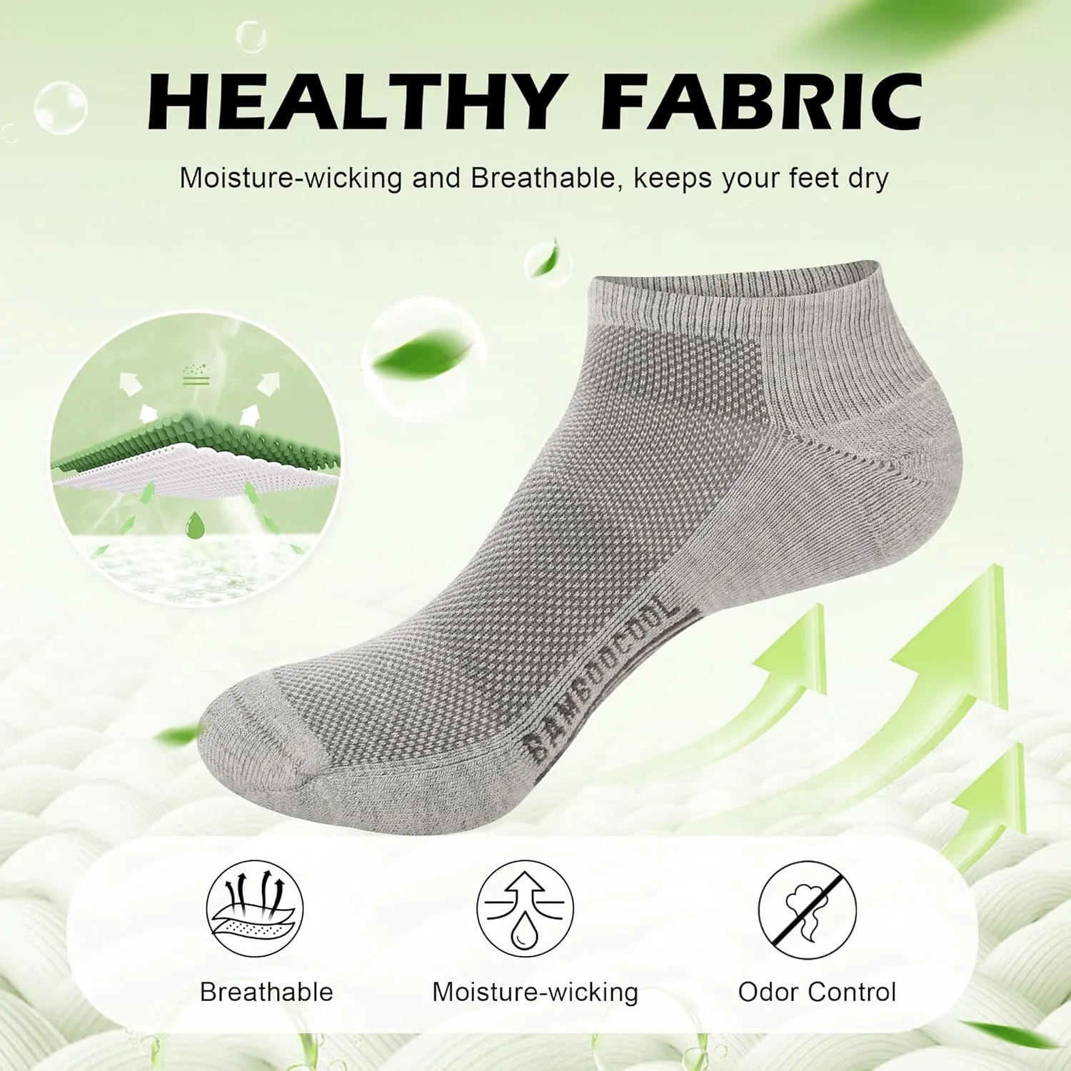 BAMBOO COOL Men's Ankle Athletic Socks Moisture Wicking Low cut Mesh Running Socks Arch Support, 8 Pairs