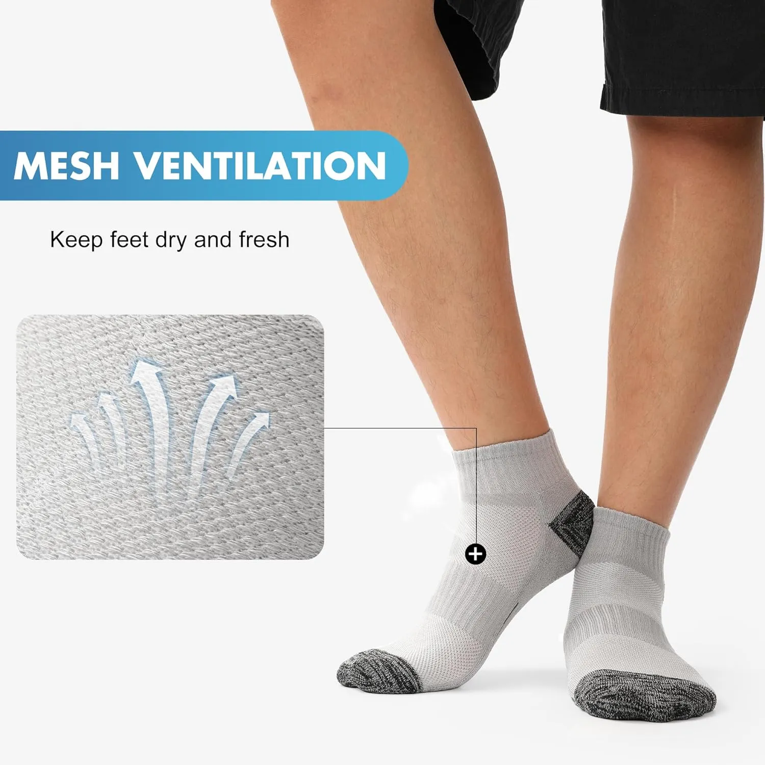 BAMBOO COOL Men's Ankle Socks Athletic Low Cut Cushioned Moisture Wicking, Running Socks Arch Support Breathable, 6 Pack