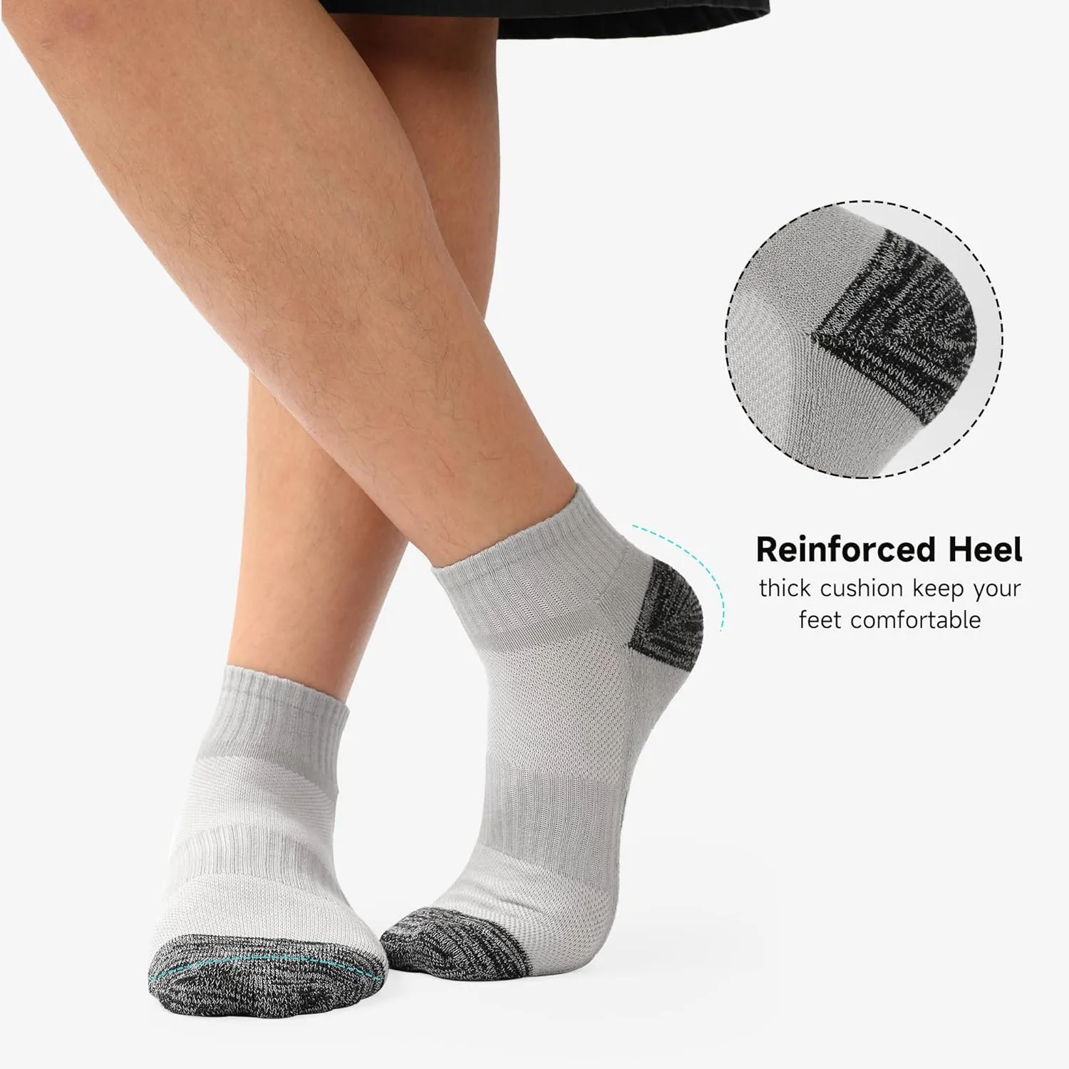 BAMBOO COOL Men's Ankle Socks Athletic Low Cut Cushioned Moisture Wicking, Running Socks Arch Support Breathable, 6 Pack