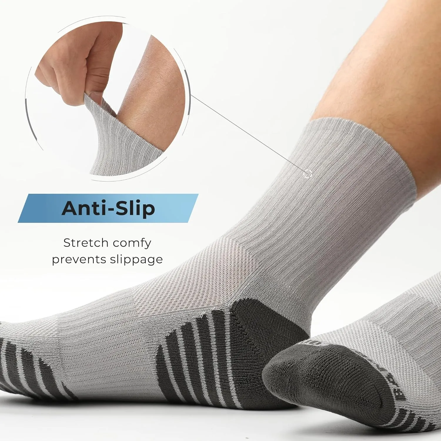 BAMBOO COOL Men's Crew Socks Athletic Running Sports Socks, Cushioned Moisture Wicking, Breathable Arch Support 6 Pack