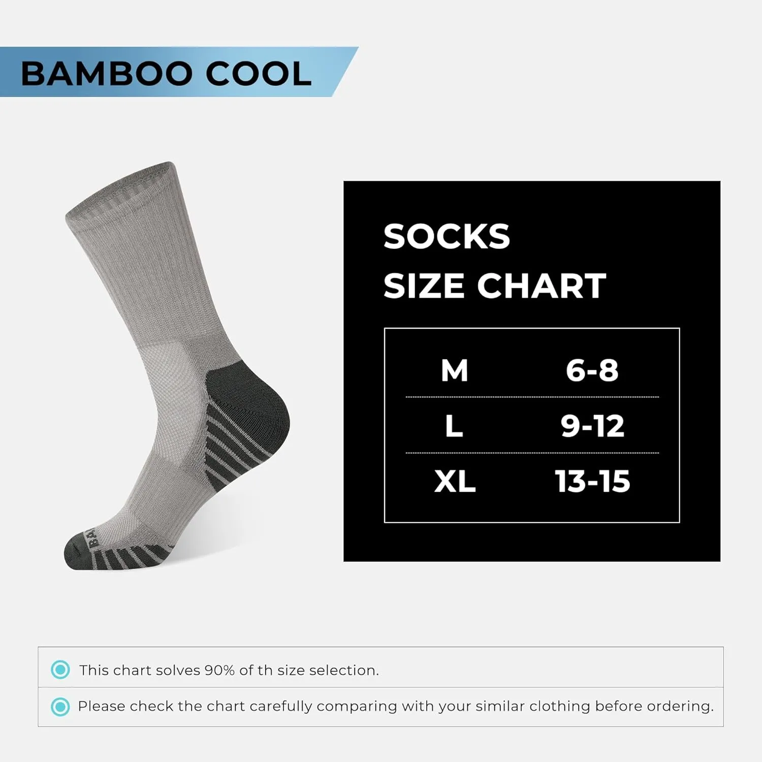 BAMBOO COOL Men's Crew Socks Athletic Running Sports Socks, Cushioned Moisture Wicking, Breathable Arch Support 6 Pack