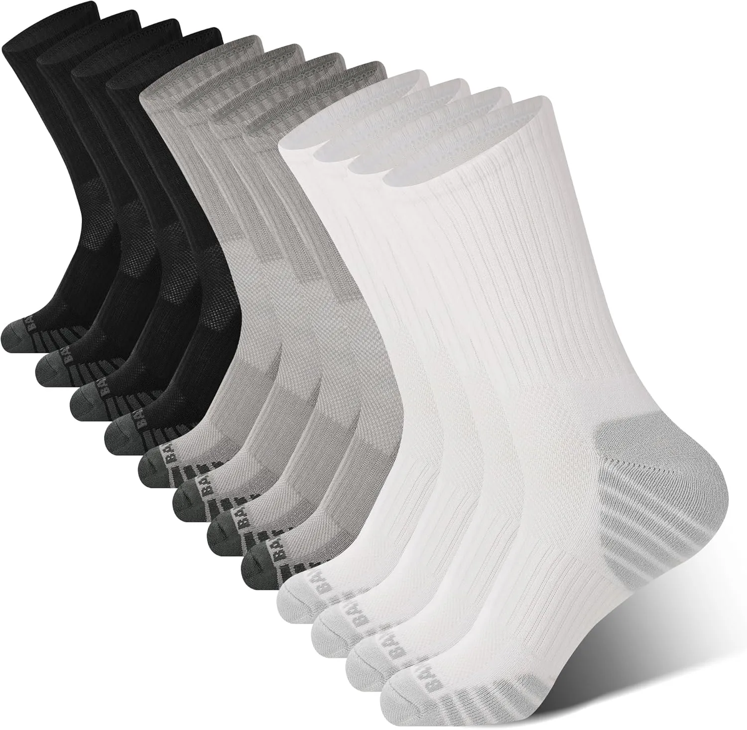 BAMBOO COOL Men's Crew Socks Athletic Running Sports Socks, Cushioned Moisture Wicking, Breathable Arch Support 6 Pack