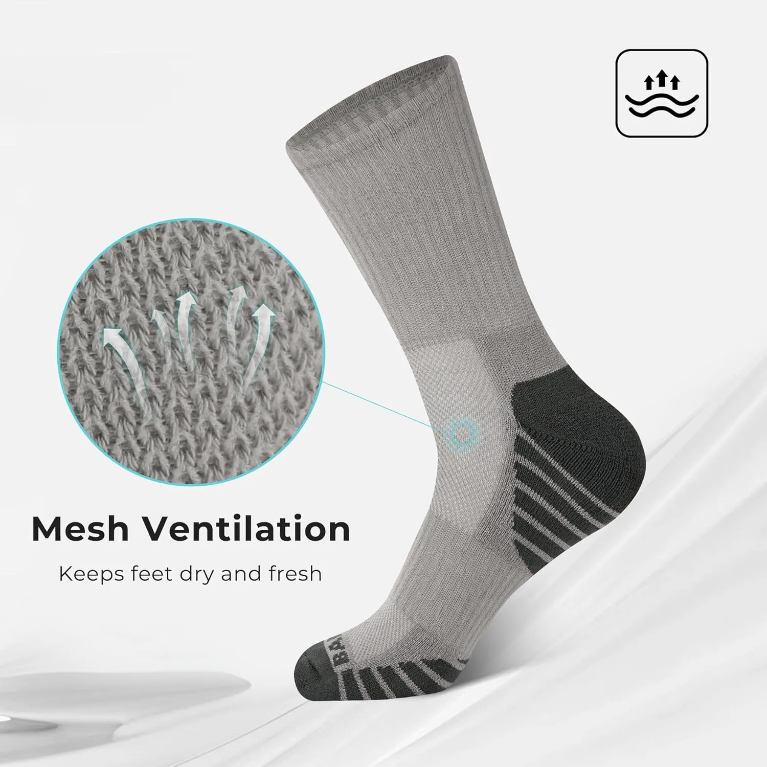BAMBOO COOL Men's Crew Socks Athletic Running Sports Socks, Cushioned Moisture Wicking, Breathable Arch Support 6 Pack