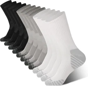 BAMBOO COOL Men's Crew Socks Athletic Running Sports Socks, Cushioned Moisture Wicking, Breathable Arch Support 6 Pack