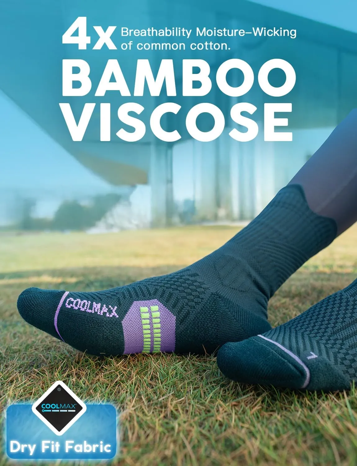 Bamboo Viscose Compression Running Crew Socks, Coolmax Moisture-Wicking Anti-Blister Hiking&Gym Athletic Socks