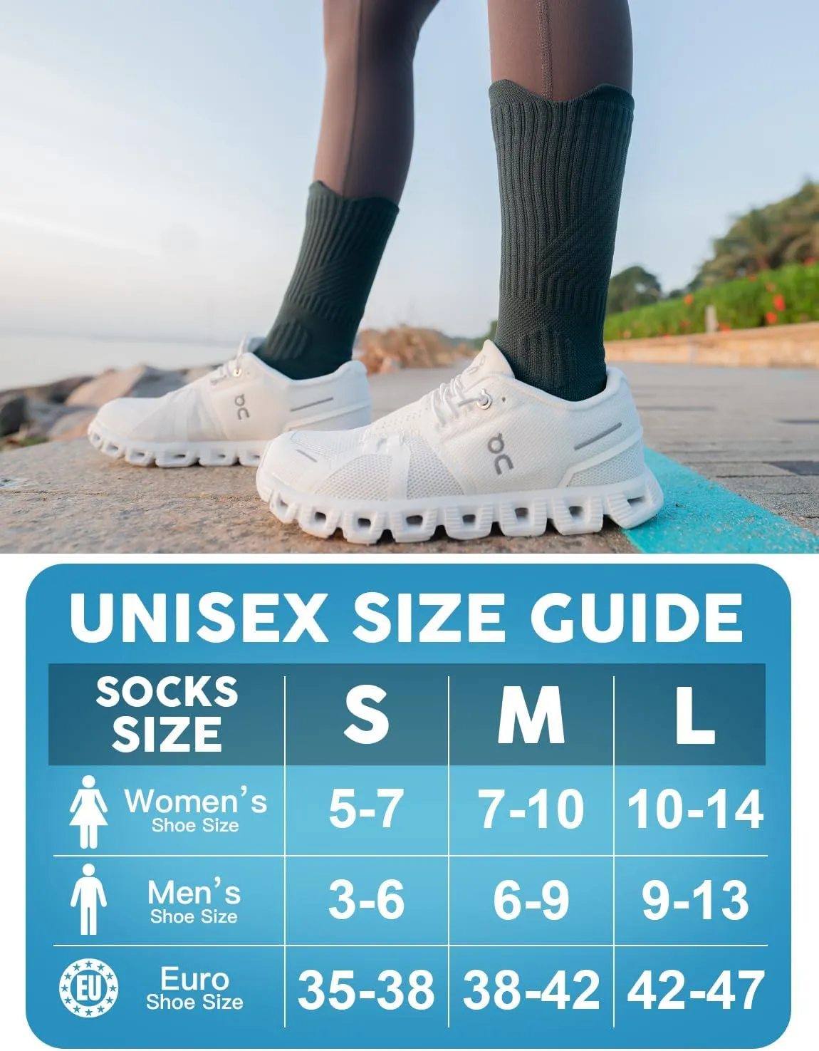 Bamboo Viscose Compression Running Crew Socks, Coolmax Moisture-Wicking Anti-Blister Hiking&Gym Athletic Socks
