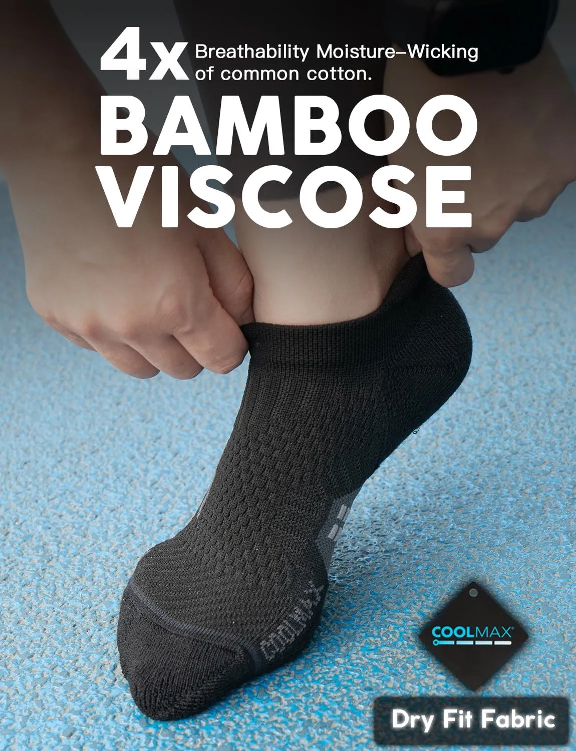 Bamboo Viscose Compression Running No Show Socks, Coolmax Moisture Wicking Cushioned Anti-Blister Athletic Ankle